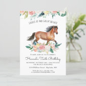 Pretty Horse and Flowers on Rustic Wood Birthday Invitation (Standing Front)