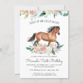 Pretty Horse and Flowers on Rustic Wood Birthday Invitation (Front)