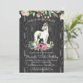 Pretty Horse and Flowers on Rustic Wood Birthday Invitation (Standing Front)