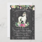 Pretty Horse and Flowers on Rustic Wood Birthday Invitation (Front)