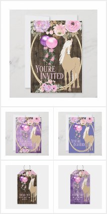Pretty Horse and Flowers Pink Purple Birthday Set
