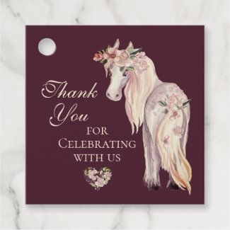 Pretty Horse and Flowers Pony Thank You Birthday Favor Tags