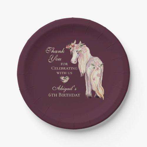 Pretty Horse and Flowers Pony Thank You Birthday Paper Plates