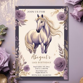 Pretty Horse and Flowers Purple and Gold Birthday