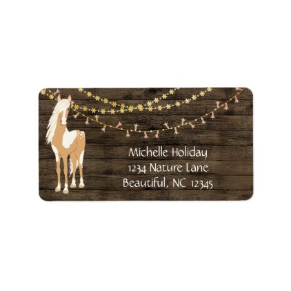 Pretty Horse and Flowers Rustic Wood Address Label