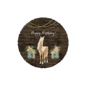 Pretty Horse and Flowers Rustic Wood Birthday Candy Tin (Top)