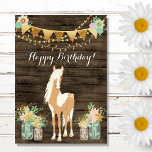 Pretty Horse And Flowers Rustic Wood Birthday Card at Zazzle