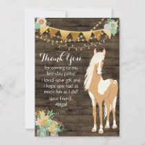 Pretty Horse and Flowers Rustic Wood  Thank You Card