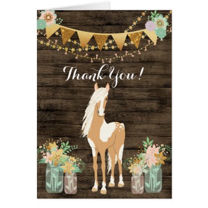 Pretty Horse and Flowers Rustic Wood Thank You Card