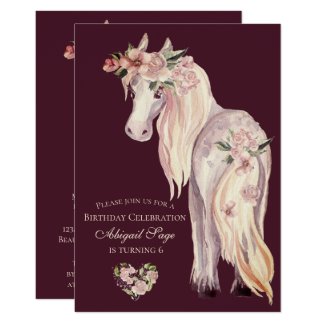 Pretty Horse and Flowers Vintage Style Birthday Invitation