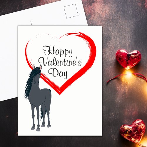Pretty Horse and Heart Happy Valentines Day Holiday Postcard