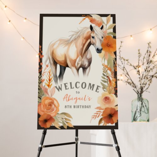 Pretty Horse and Peach Flowers Birthday Welcome Foam Board