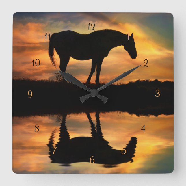 Pretty Horse and Water Square Wall Clock (Front)
