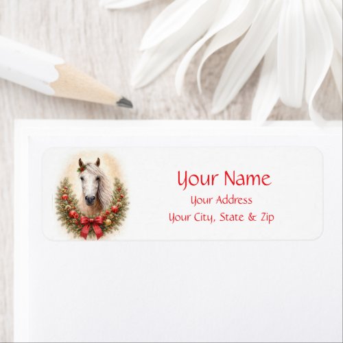 Pretty Horse and Wreath Christmas Return Address Label