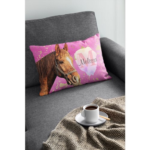 Pretty Horse Animal Equestrian Pink Monogram Accent Pillow