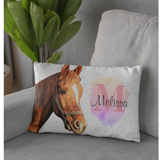 Pretty Horse Animal Equestrian Stables Monogram  Accent Pillow (Creator Uploaded)