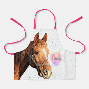 Pretty Horse Animal Equestrian Stables Monogram Apron
