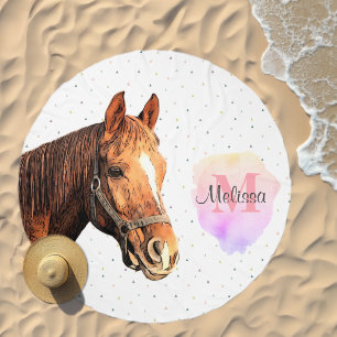 Pretty Horse Animal Equestrian Stables Monogram Beach Towel