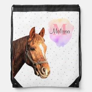 Pretty Horse Animal Equestrian Stables Monogram Drawstring Bag