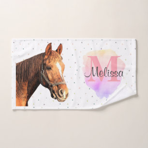 Pretty Horse Animal Equestrian Stables Monogram Hand Towel