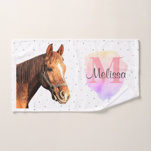 Pretty Horse Animal Equestrian Stables Monogram  Hand Towel