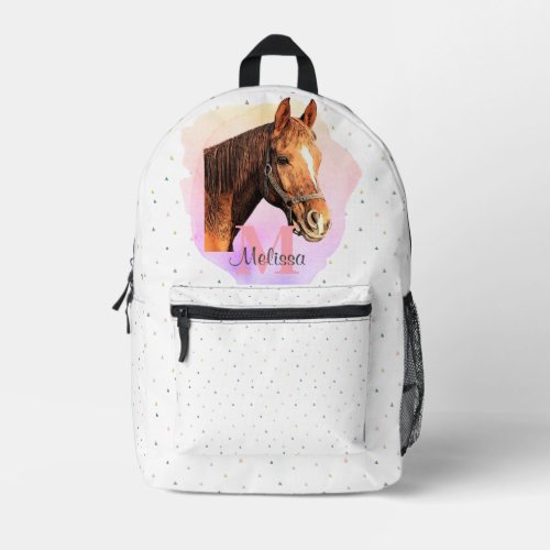 Pretty Horse Animal Equestrian Stables Monogram Printed Backpack