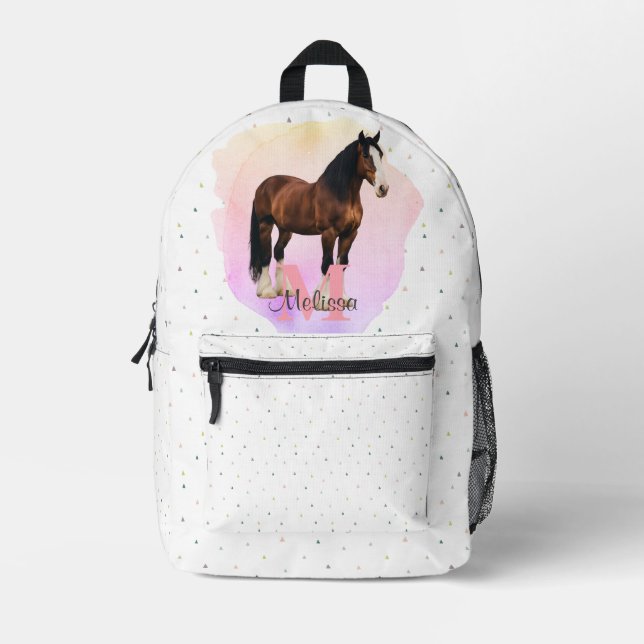 Pretty Horse Animal Equestrian Stables Monogram Printed Backpack (Front)