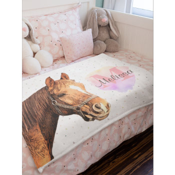 Pretty Horse Animal Equestrian Stables Monogram Sherpa Blanket by TheShirtBox at Zazzle