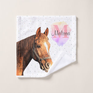 Pretty Horse Animal Equestrian Stables Monogram Wash Cloth