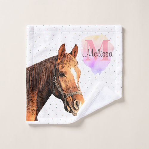 Pretty Horse Animal Equestrian Stables Monogram  Wash Cloth