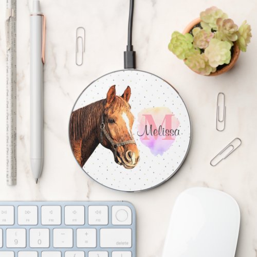 Pretty Horse Animal Equestrian Stables Monogram Wireless Charger
