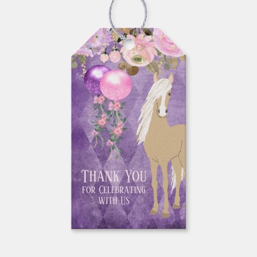 Pretty Horse Floral Purple Pink Birthday Favor Tag