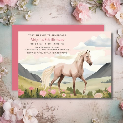 Pretty Horse Flowers and Mountains Birthday Invitation