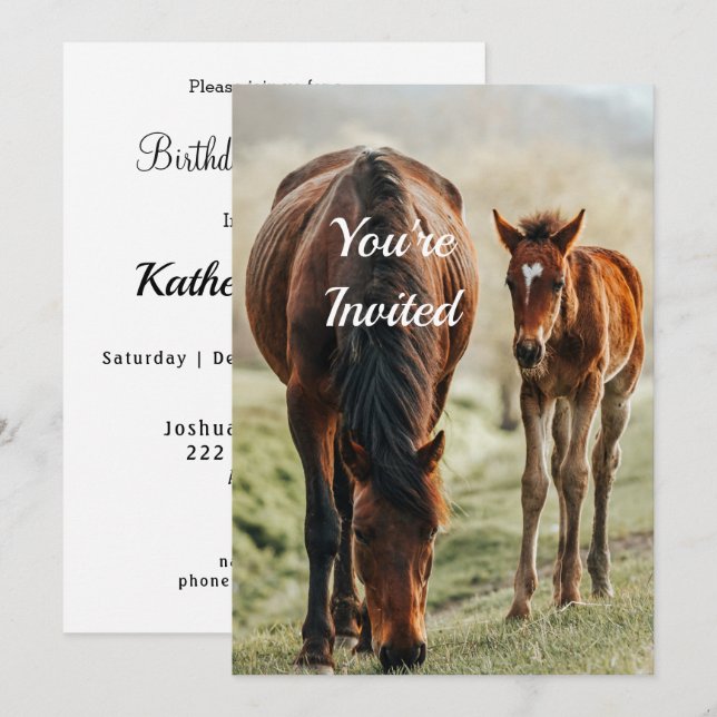 Pretty Horse Foal Photo Birthday Invitation (Front/Back)