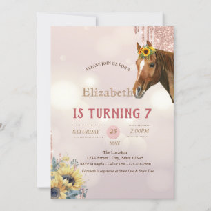 Pretty Horse Glitter Drips Sunflowers Birthday Invitation