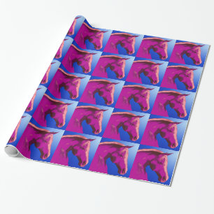 Pretty Horse Head In Bright Pink Wrapping Paper