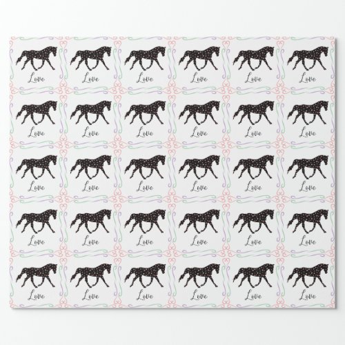 Pretty Horse Hearts and Love Wrapping Paper