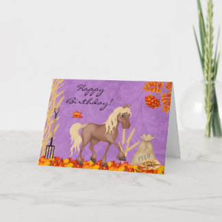 Pretty Horse in Autumn Leaves Happy Birthday Card