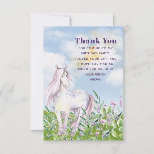Pretty Horse in Field of Flowers Birthday Flat Thank You Card
