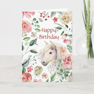 Pretty Horse in Rose Flower Garden Birthday Card