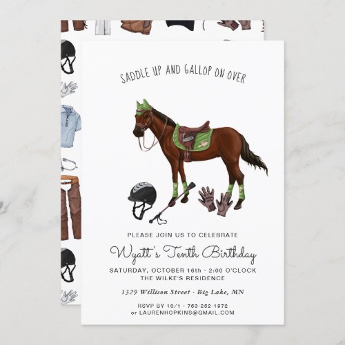 Pretty Horse Jockey Riding Birthday Party Invitation