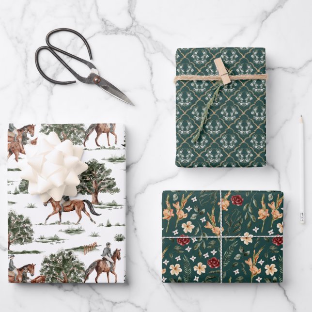 Pretty Horse Jockey Riding Birthday Wrapping Paper Sheets (Front)