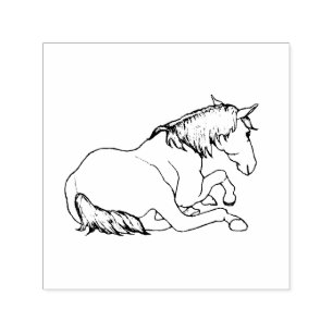 Pretty HORSE Lying Down, Line Drawing Self-inking Stamp