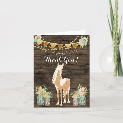 Pretty Horse n Flowers Rustic Wood Thank You Card