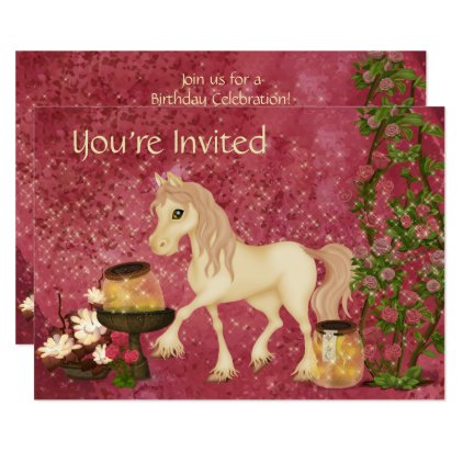 Pretty Horse Pink Fantasy Garden Party Invitation