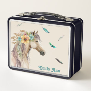 Pretty Horse with Feathers Personalized Metal Lunch Box