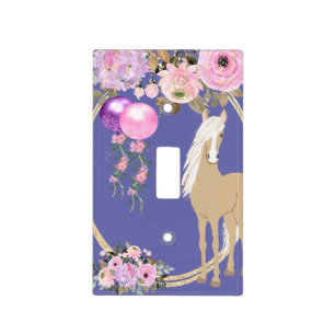 Pretty Horse with Flowers Pink and Periwinkle Light Switch Cover