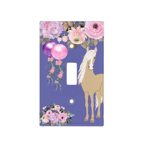 Pretty Horse with Flowers Pink and Periwinkle Light Switch Cover