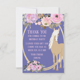 Pretty Horse with Flowers Pink and Periwinkle Thank You Card