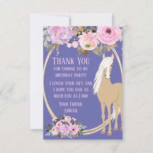 Pretty Horse with Flowers Pink and Periwinkle Thank You Card